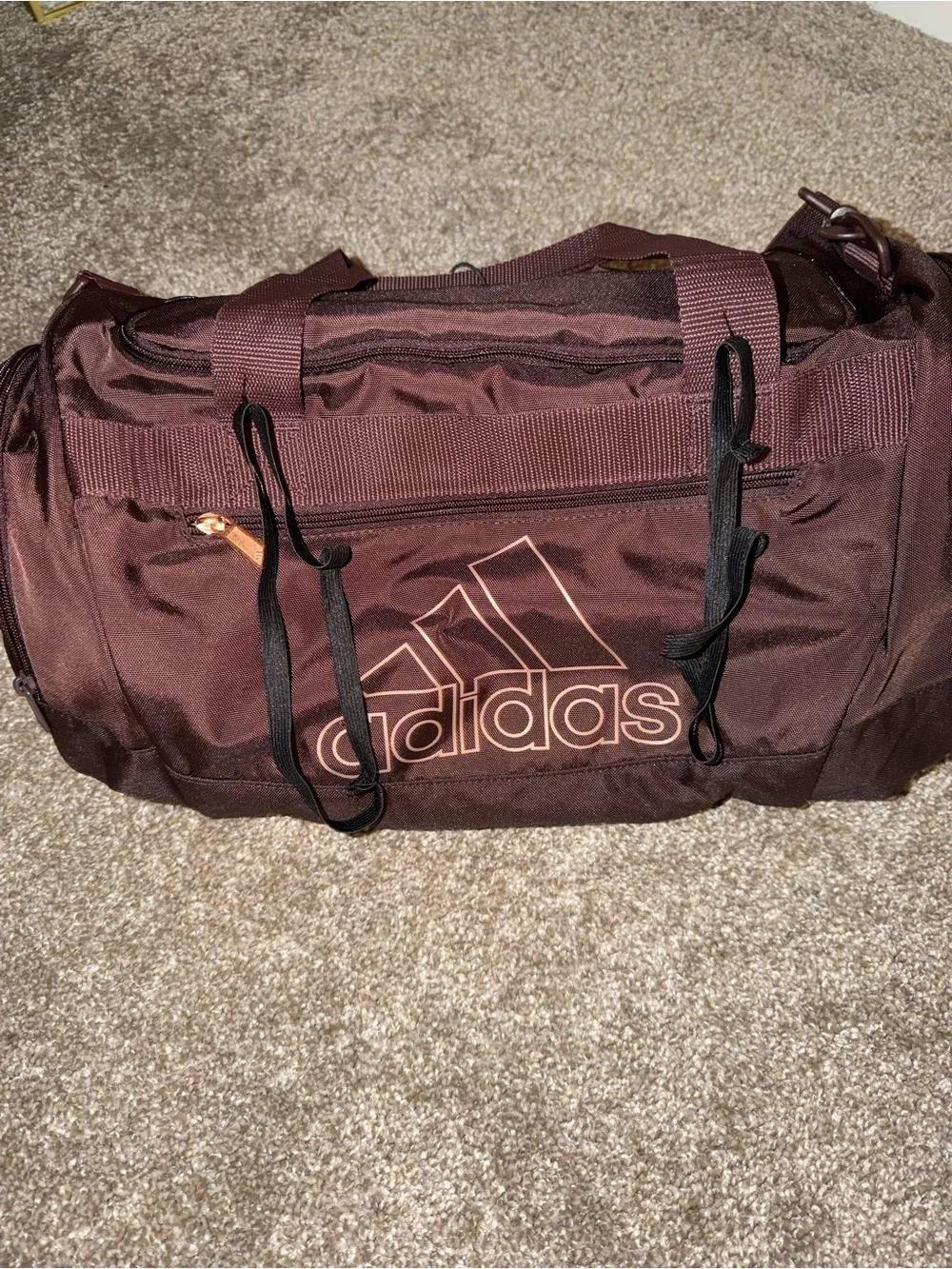 adidas Small Duffel Bag in Burgundy with Pink Logo